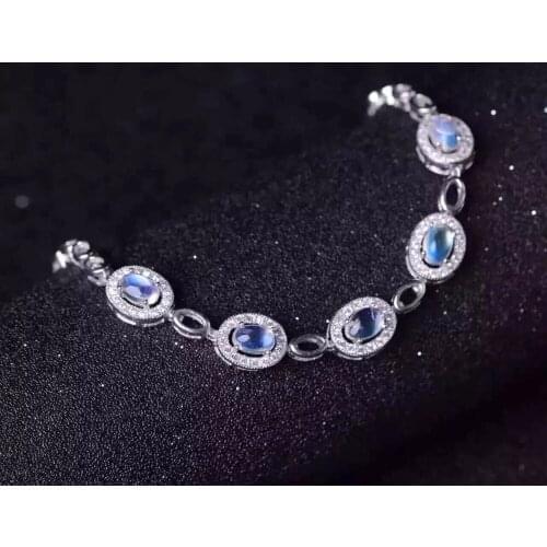 Natural blue moonstone bracelet, simple and exquisite, 925 silver, natural gemstones, beautiful and clean colors