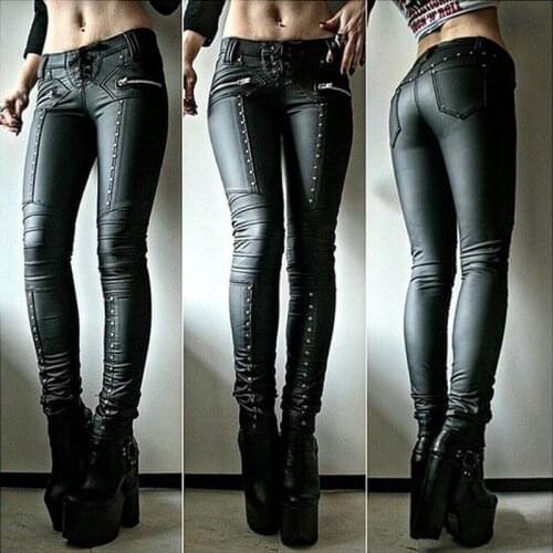 Pants Women Faux Leather Slim Fit Pant Spring Autumn Streetwear Middle Waist Motorcycle Long Legging Skinny Pant Trousers Casual
