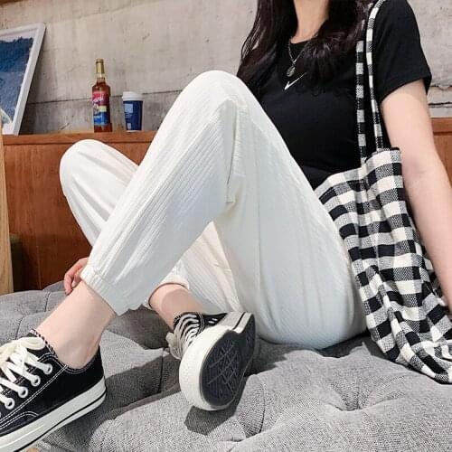 Pants Women 2021 Ice Cream Beam Foot Trousers Female Show Thin Silk Joker Sweatpants Leisure Summer Womens Trousers GZLFA220