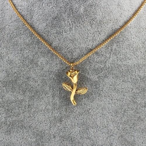 1.5mm Stainless Steel Link Box Chain necklace Female Gold Chokers Rose pendant Necklaces For Women Fashion Jewelry customizable
