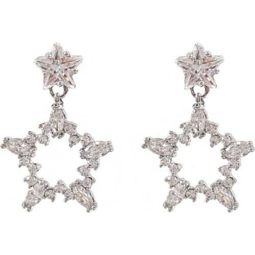 LANFLORA new fashion stars zircon women stud earrings for birthday gift copper alloy cheap factory shop earrings wholesale price