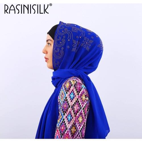 Hot Drilling Luxury Rhinestone Decor Hijabs Women Turkish Hijab High Quality Plain Pearl Chiffon Muslim Scarf Indonesian Turban