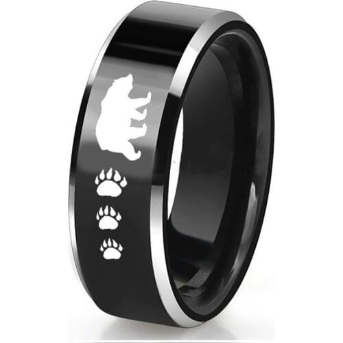 Bear Antler Footprint Outdoor Hunting Rings for Men 8mm Black Tungsten Wedding Band Free Engrave Name Anniversary Date