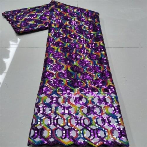 Multicolor French Tulle Lace Fabric Latest African Lace Fabric High Quality Sequins Lace for Nigeria Wedding Dress Purple