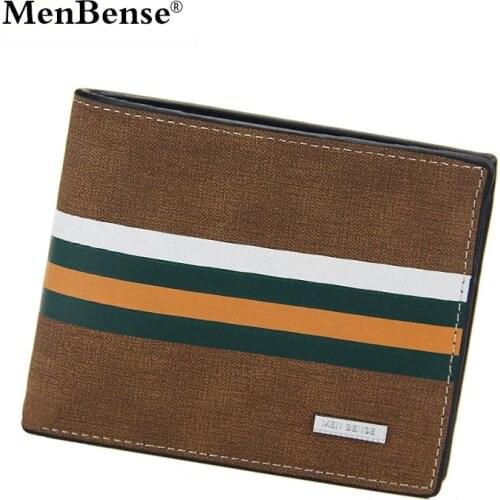 MenBense new Wallet Mens Business Pu Leather Coin Purse Large Capacity Slim Male Short Money Bag Vintage Stripe Handbag