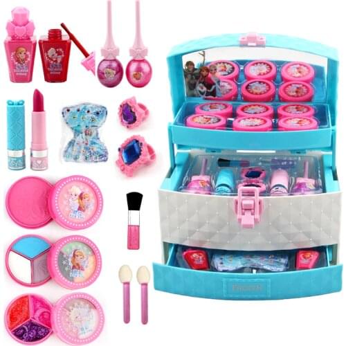 Disney girls frozen princess Dressing makeup set box toy kids makeup frozen toys Childrens dressing party Makeup gifts