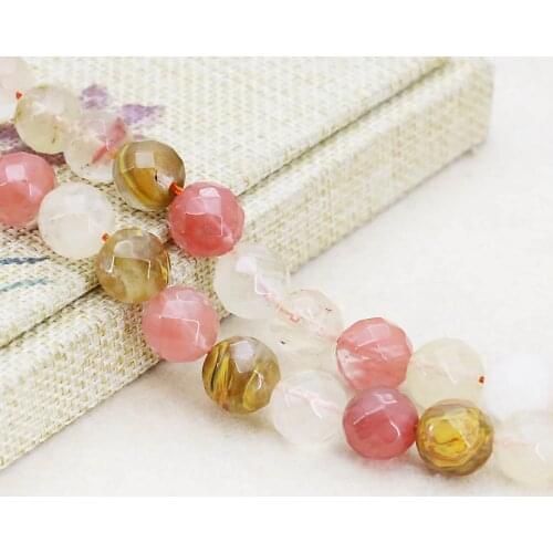 New 12MM Pink&Black Watermelon Tourmaline Round Beads Glass Accessories Crafts Loose Beads Stone Faceted Fashion Jewelry Making