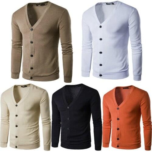 New Mens V Neck Sweater Knit Tops Cardigan Jacket Button Down Knitwear Jumper