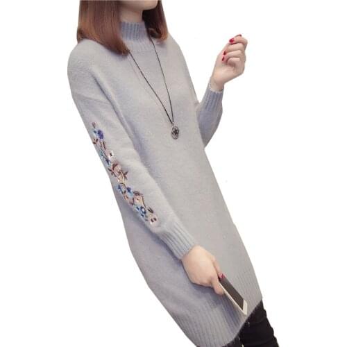 Autumn Winter Women Cashmere Turtleneck Sweater Loose Embroidery Knit Warm Long Sweaters Plus size casual Female Pullovers 3XL