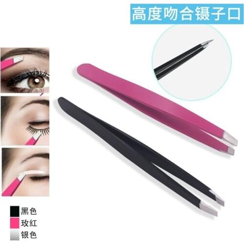 Stainless Steel Eyebrow Tweezer Set 9.6cm Slant Tip Point Tip Flat Tip Rose Red Black Tweezers For Hair Removal