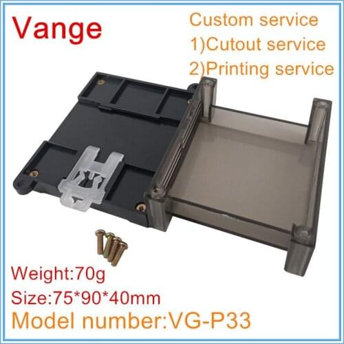 1pcs/lot PLC industrial control plastic project box 75*90*40mm ABS case enclosure transparent cover for din rail device