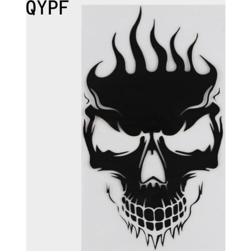 QYPF 10.1*17.8CM Coolest FLAMES Skull Decoration Car Sticker Black Silver Vinyl Motorcycle Bicycle Accessories Graphic C16-0182