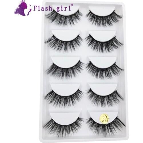 Flash Girl Self Adhesive Eyelashes Fluffy Eyelashes 5 Pairs Makeup 5D Mink Eyelashes Extension Professional