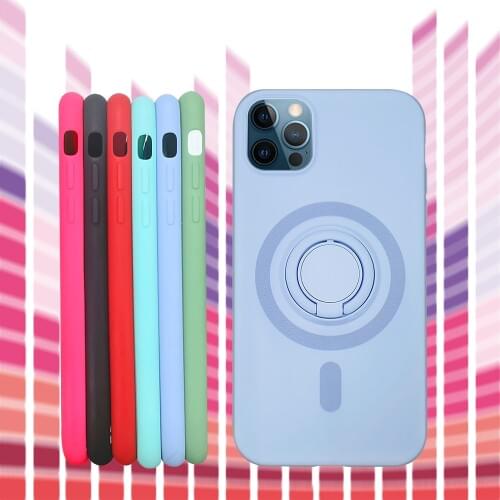 Phone Case For iPhone 12 Mini Pro Max Silicone With Ring Holder Magnetic Back Cover Support Wireless Charging
