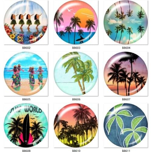 Tropical palm leaves pattern beach 12mm/18mm/20mm/25mm Round glass cabochon jewelry flat back Making findings B8602