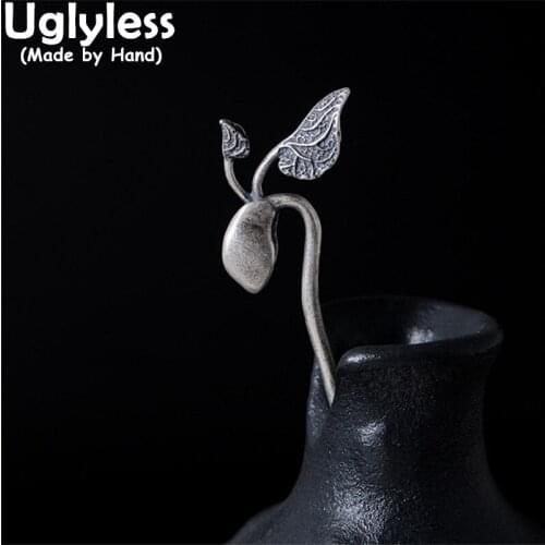 Uglyless Strong Life Bean Sprouts Thai Silver Hair Sticks Women 925 Silver Ethnic Hair Jewelry Vintage Creative Hair Accessories