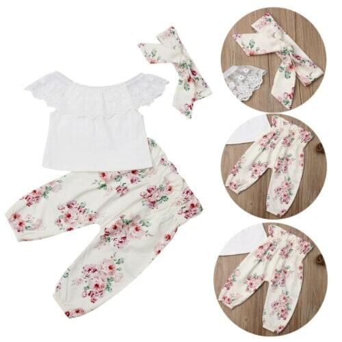 UK Cute Newborn Baby Girls Tops Shirt Floral Long Pants Outfits Set Clothes