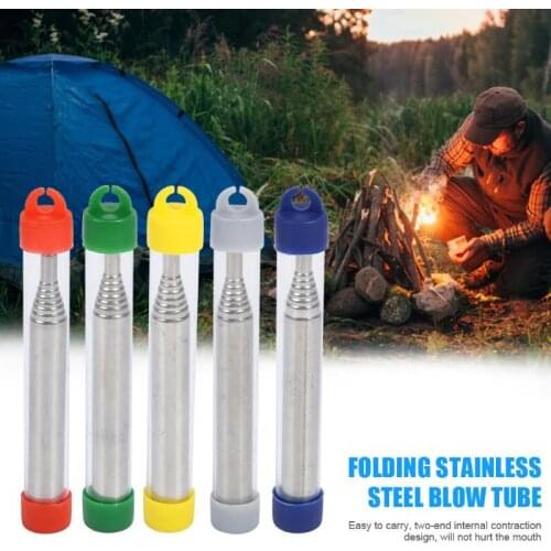 Outdoor Pocket Folding Stainless Steel Blow Fire Tube Retractable Blowpipes Fire Tools Kit Camping Survival Emergency Fire Tool