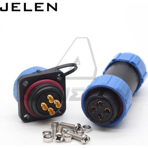 SP21 waterproof connector plug and socket with flange 4 hole 4 pin IP68 Automotive connector, LED power cable connector