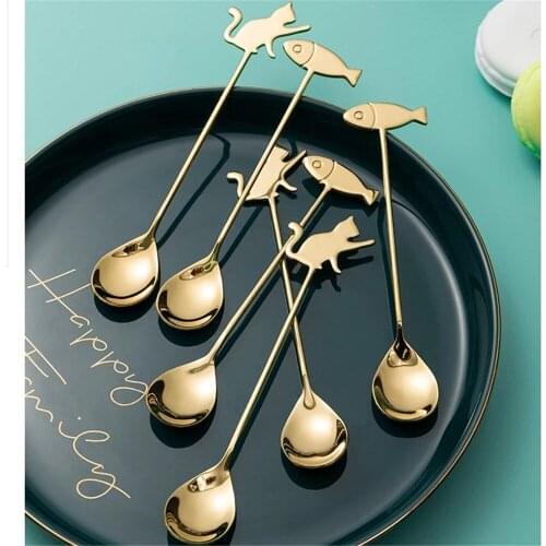 Japanese Cat Fish Spoon Coffee Stirring Spoon Cute Dessert Stainless Steel Milk Tea Spoon Home Kitchen Coffee Accessories