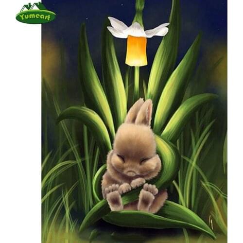 YUMEART Diy Diamond Painting by Number Rabbit Animals Little Rabbit Mosaic Crystal Diamond Embroidery Patterns Craft Home Decor