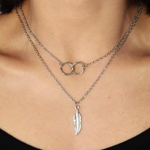 Vintage Punk Tibet Silver Color Small Circles Leaf Clavicle Chain Necklaces Pendants for Women DIY Femme Bijoux Colar