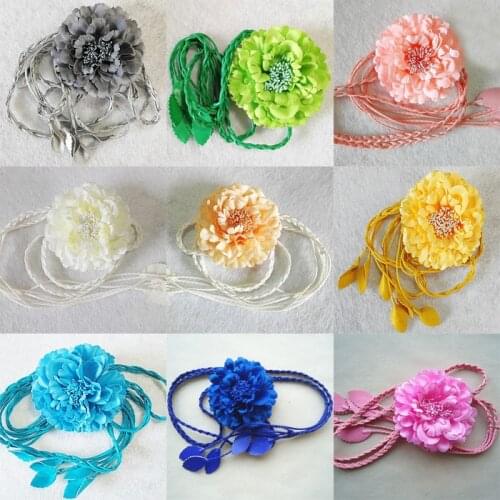 19 Colors Boho Flower Bridal Leather Rope Bride Marriage Accessories Elegant Bridesmaid Waist Band Wedding Dress Gown Belt