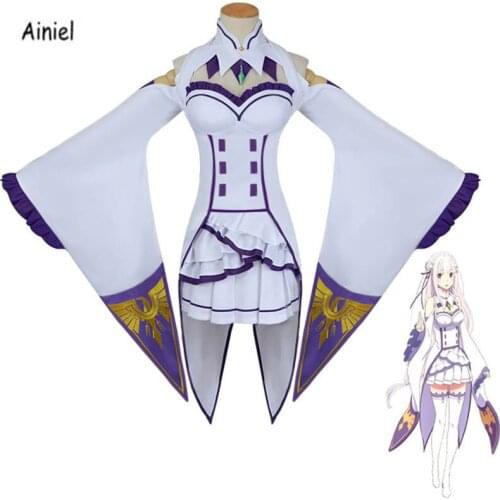 Anime Re:Life In A Different World Zero Kara Hajimeru Isekai Seikatsu Emilia Cosplay Costume Dress Wig Cloak Shoes Women Girls