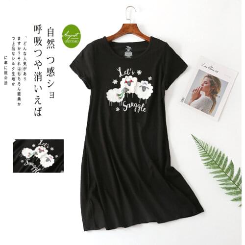 2021 Summer Plus size Female Casual cartoon nighty dress Ladies 100% Cotton Nightgown Women Short Sleeve Round collar sleepshirt