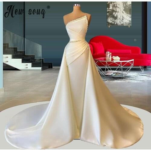 Sparkly Crystals Mermaid and Pleated Evening Dresses 2021 Dubai Saudi Longue Robes with Detachable Train De Soiree Prom Gowns