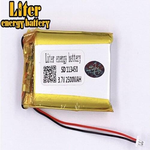 1.0MM 2pin connector 113450 2500mah 3.7V Rechargeable lipo battery solar li ion polymer lithium battery MP3 MP4 MP5 small toys