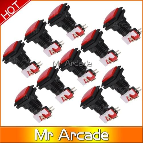 10PCS Square Arcade Push Button Switch 33mm Red/Black Leds firing button LED light console12 vled large game machine accessories