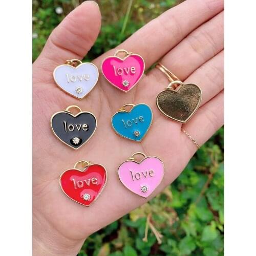 10Pcs Gold Love Dainty enamel Heart charm, red, pink, navy blue, white, rose heart pendant lover moms gift