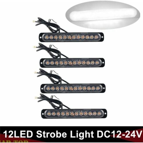 4PCS LED 24v Truck White LED Lights For Truck Strobe Warning Light 12 LED Emergency Flash Strobe Lights Truck 24V / 12V
