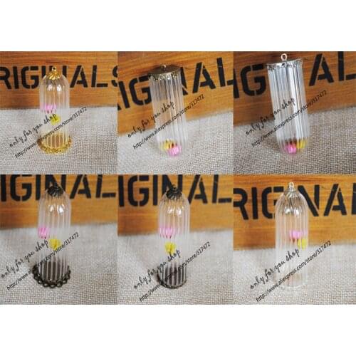 50sets 50x20mm vertical stripes glass vial pendant & base & cap DIY glass vial pendant glass dry flower necklace pendant