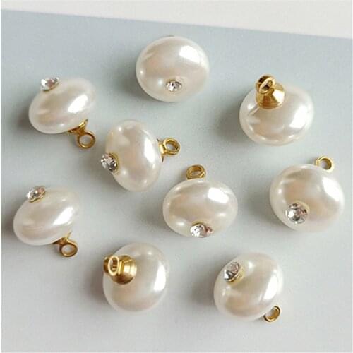 50 PCS 10mm Beige Imitation Pearl Charms Pendant DIY Jewelry Findings Copper Cap Crystal Rhinestone Inlay Beads Pendant