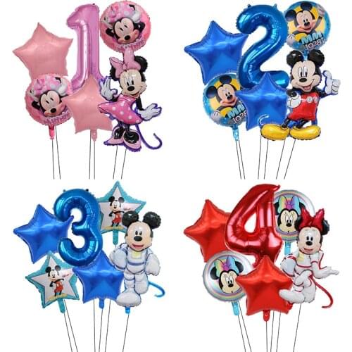 6Pcs Disney Mickey Minnie Balloon Mickey Mouse Birthday Party Decoration Baby Shower Decor Kids Toy Balloon Air Globos Supplies