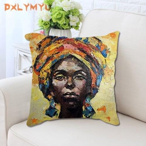 African Girl Oil Painting Cushion Cover African Style Pillow Cover for Home Chair Decorative Cushion Cover 45*45cm