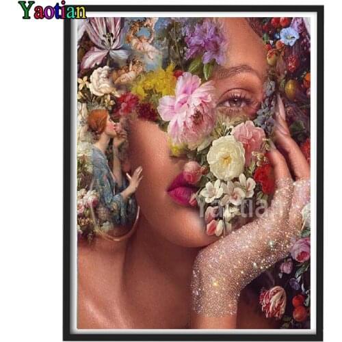 Yaotian Diamond Embroidery Rhinestone Flower Beauty Diamond Painting Full Drill Square 5D Diamond Mosaic Decoration Home Art