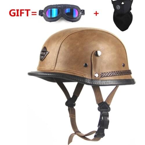 FREE SHIPPING WWII Style Open Face Half Leather Helmet Moto Motorcycle Helmet vintage Motorcycle Motorbike