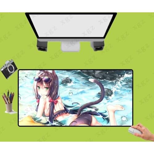 XGZ Anime Sexy Bowknot Girl Large Computer Desk Mat Black Lock Edge Fairy Tail Mouse Pad Non-slip for Lol Dota Gamer XXL