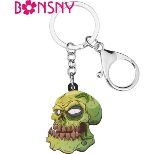 Bonsny Acrylic Halloween Evil Zombie Keychains Unique Big Wristlet Keyring Jewelry For Women Kid Men Fashion Gift Wallet Trinket