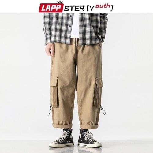LAPPSTER-Youth Men Patchwork Japanese Streetwear Kpop Cargo Pants 2021 Mens Vintage Straight Sweat Joggers Male Causal Joggers
