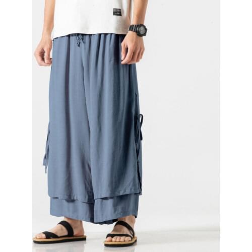 MrGB Hanfu Oversized Chinese Vintage Men Wide Leg Pants Cotton Linen Loose Casual Pants Male Ice Silk Women Fashion Trousers
