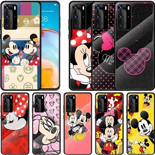 Tempered Glass Cover Disney Cartoon Pink Minnie Mickey Mouse For Huawei P40 P30 P20 P10 Pro Plus Lite 5G 2019 Phone Case