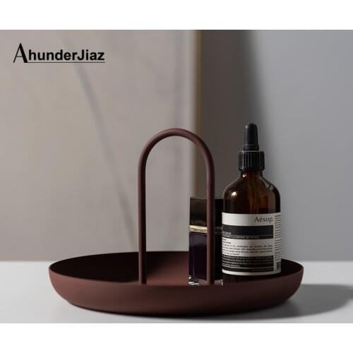 Nordic Living Room Bedroom Decorative Storage Tray Necklace Cosmetics Jewelry Pallet Round Metal Desktop Home Decor