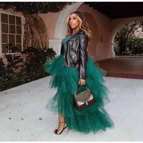 Handmade Ruffle Tulle Skirts High-low Skirts Puffy Tiered Tutu Zipper Waistline for Women Formal Wedding Cocktail Dress Skirts