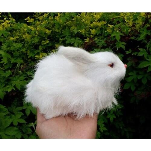Simulation white prone rabbit hard model,polyethylene&fur 17x11cm toy 1444