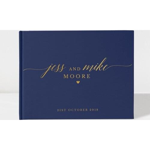Personalised Rustic Wedding Guest Book Ideas, Navy Mr and Mrs Wedding Guestbook,cutom Navy and Gold Foil Engagement Guestbook