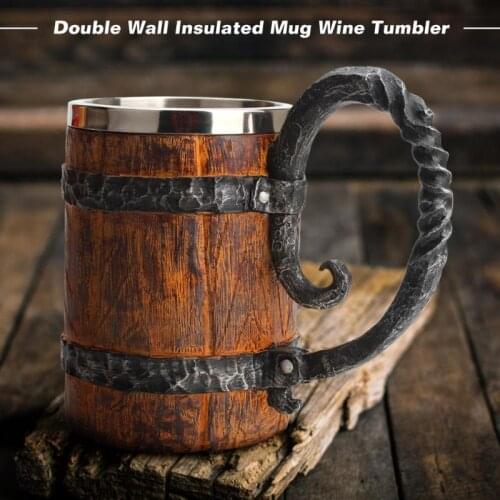 500ml Simulation Crude Wood Mug Double Wall Insulated Beer Cup Wine Tumbler Tea Milk Coffee Cup Wine Glass Mugs Drinkware